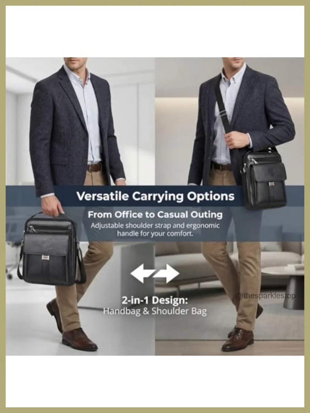 Vintage Faux Leather Crossbody Messenger Bag Men | Adjustable Strap Top Handle
